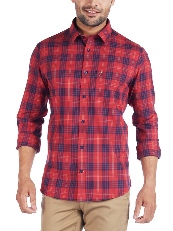 Red Mel Full Sleeves Check Cotton Shirt
